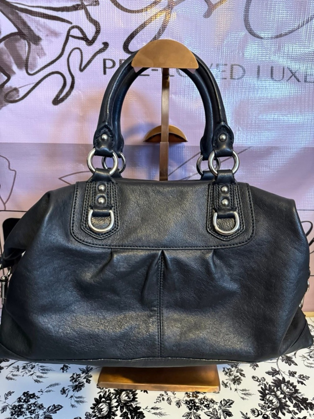Coach Black Leather Satchel with Silver Hardware - Picture 3 of 8